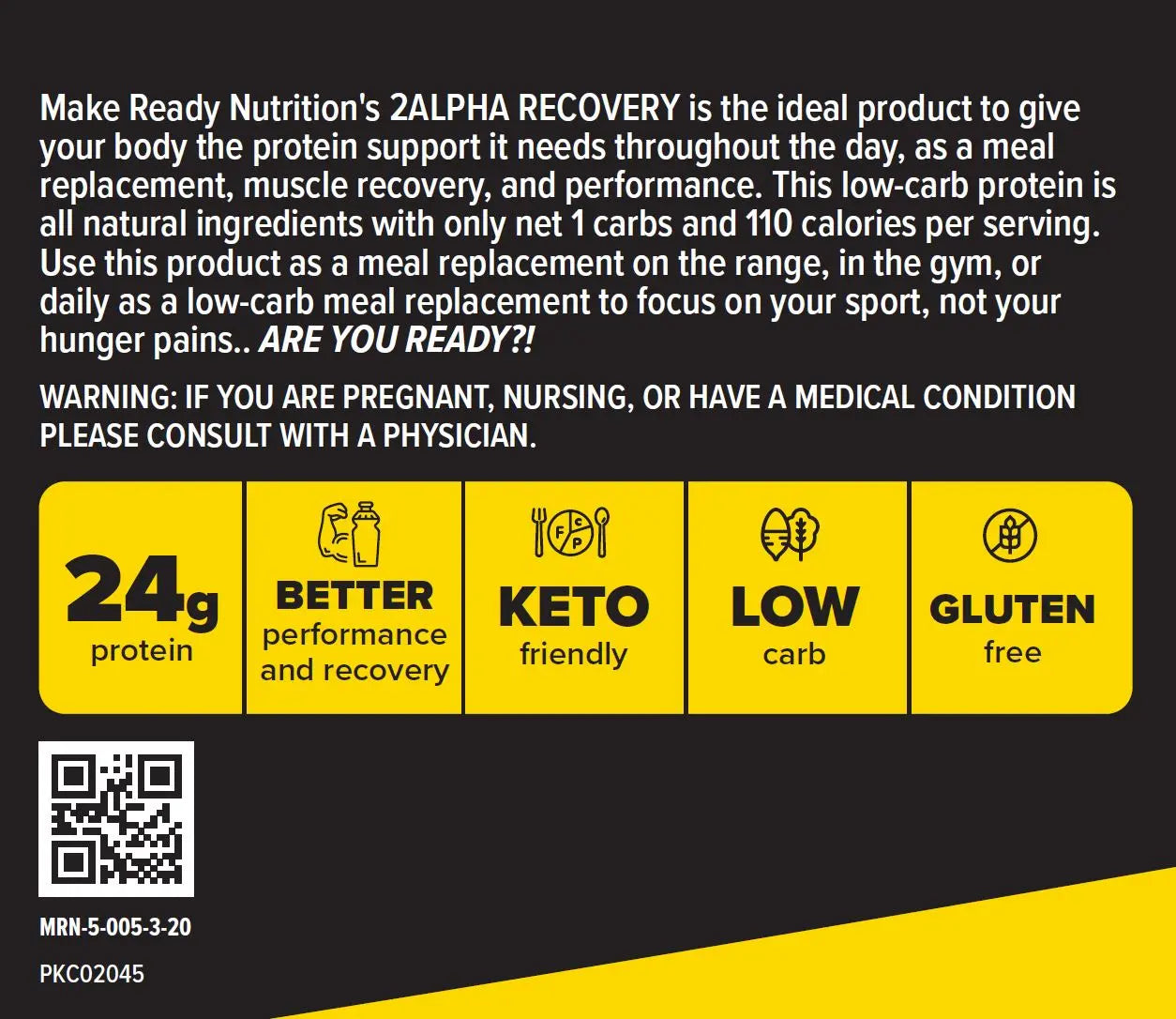 2ALPHA Recovery (25g Protein ) VANILLA Make Ready Nutrition