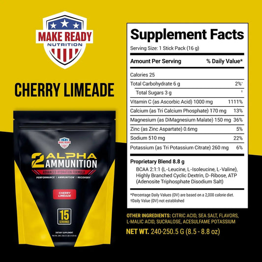 2ALPHA Ammunition Cherry Limeade Stick Packs - Make Ready Nutrition and 2Alpha