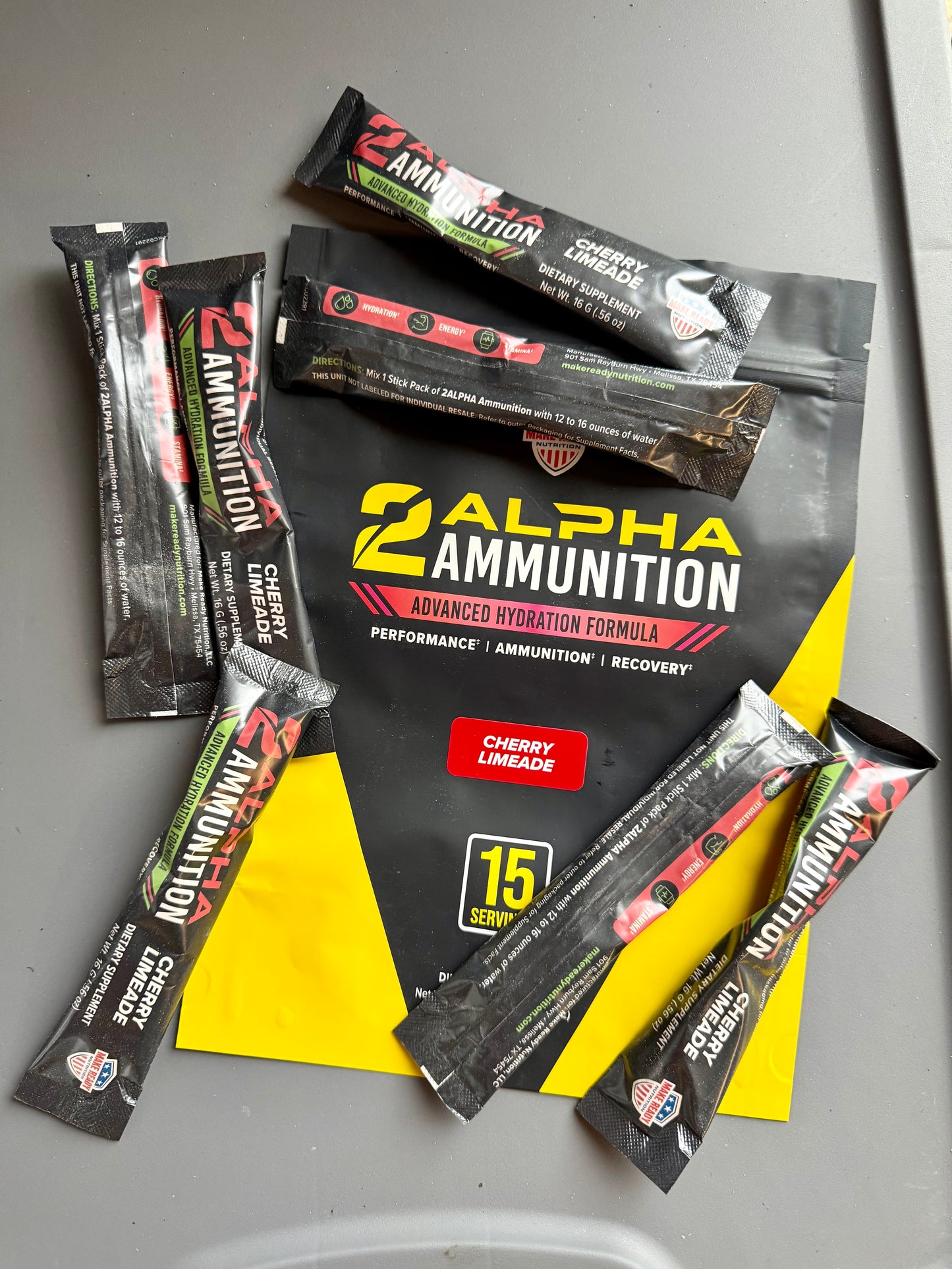 2ALPHA Ammunition Cherry Limeade Stick Packs for On-the-Go (Hydration, Stamina, & Immune Support) OTG's
