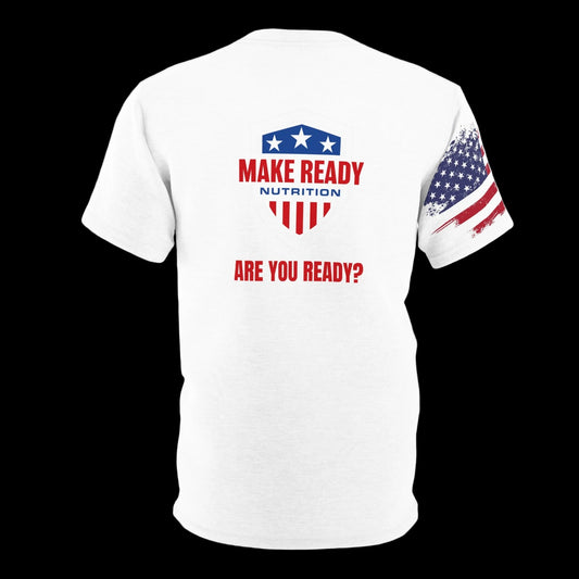 Train Hard, Shoot Fast Unisex Cut & Sew Tee (AOP) - Make Ready Nutrition and 2Alpha